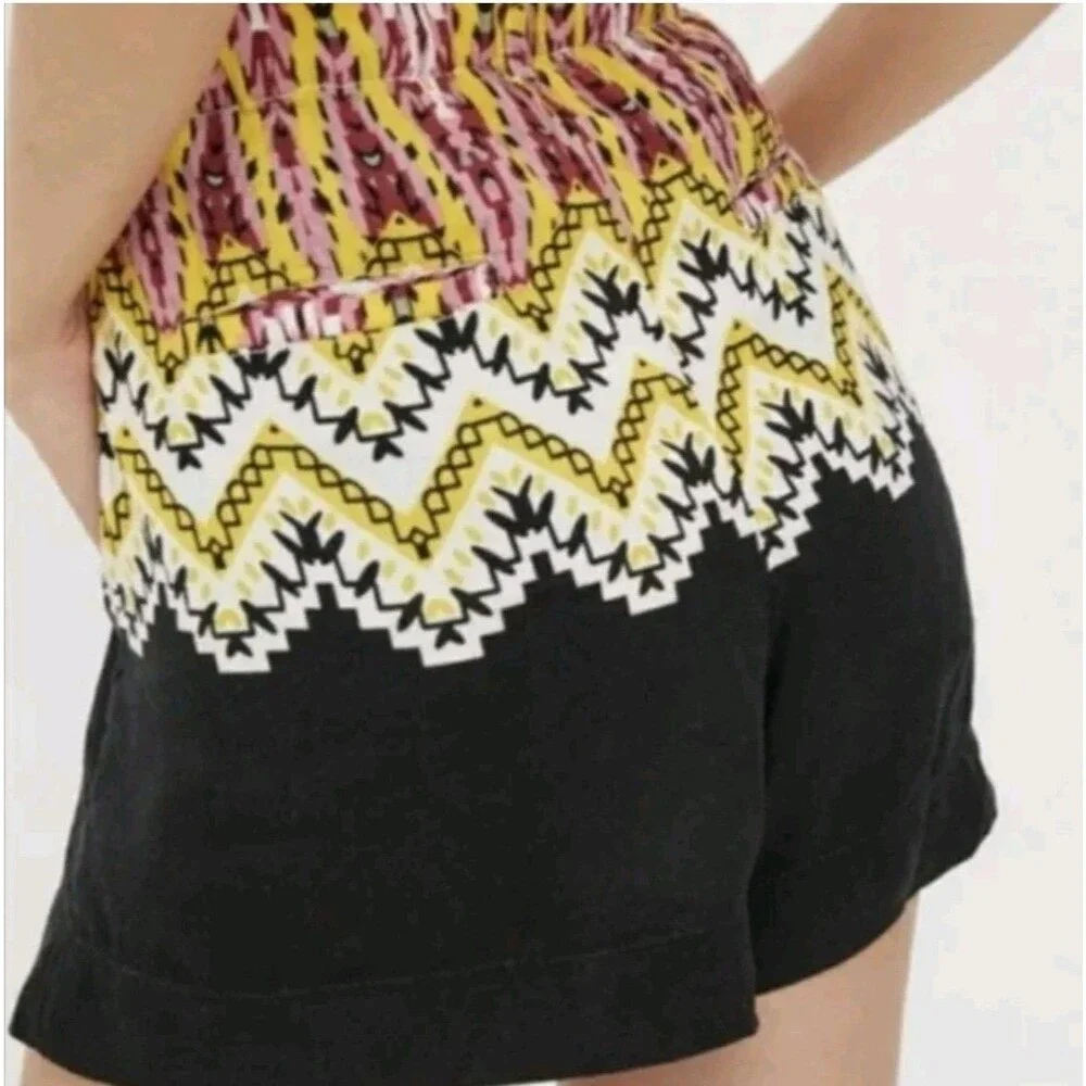 Anthropologie Shorts Women's Medium Colorful  Linen Blend  Tie Belt Pockets - Picture 2 of 6